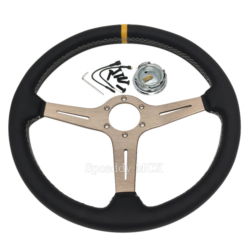 Classic Leather Racing Steering Wheel – 15" Universal