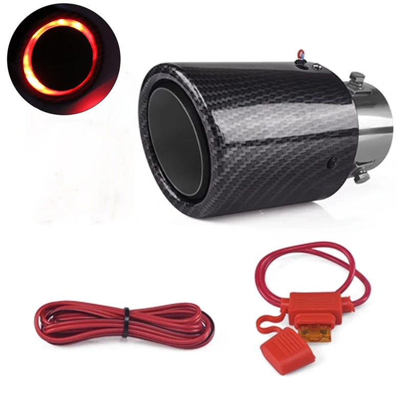 Auto Accessories 63-65mm Carbon Fiber Color Car Exhaust Muffler Pipe Tip with LED Light Muffler Exhaust Car Accessories