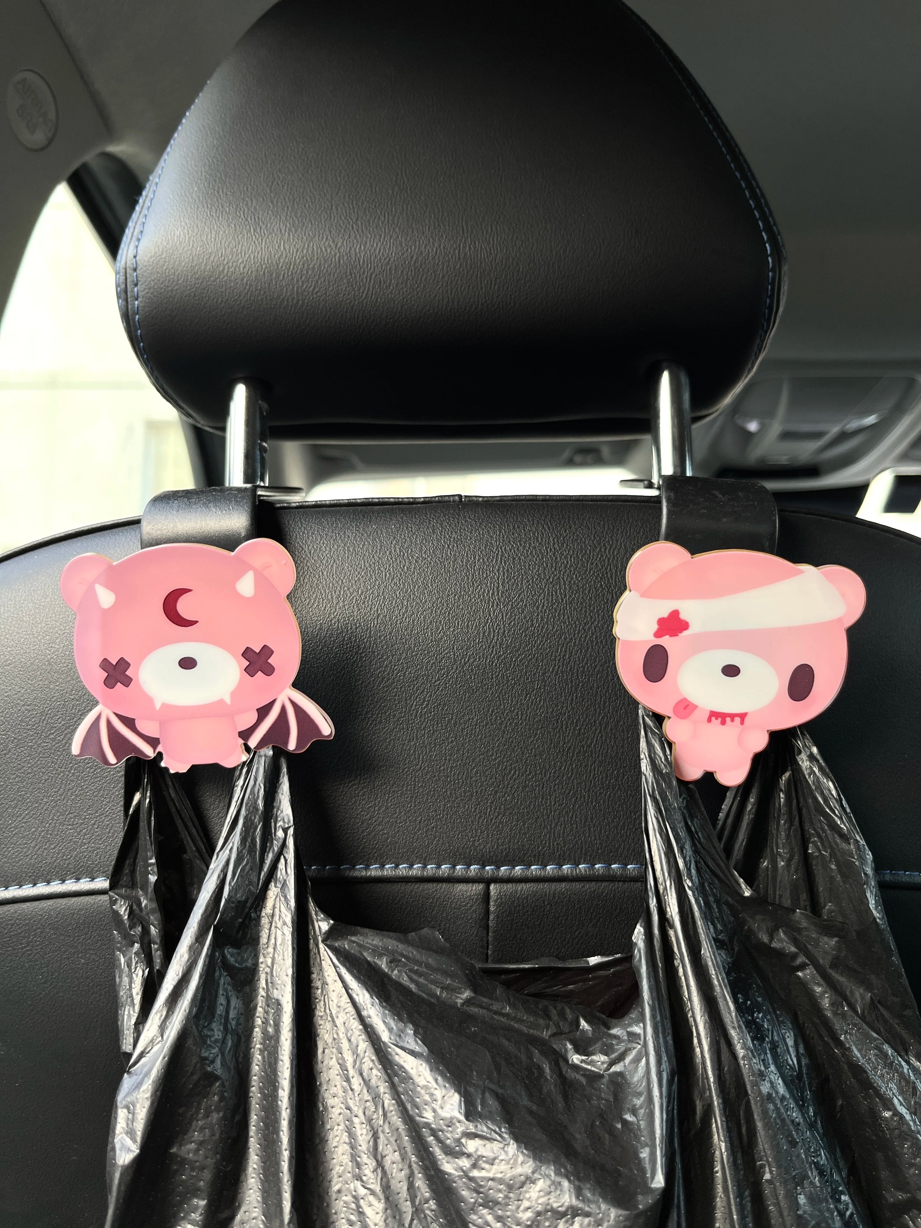 Cute Pink Bear Car Headrest Hooks - Back Seat Storage Organizer for Purse Bag & Trash - Universal Vehicle Accessories