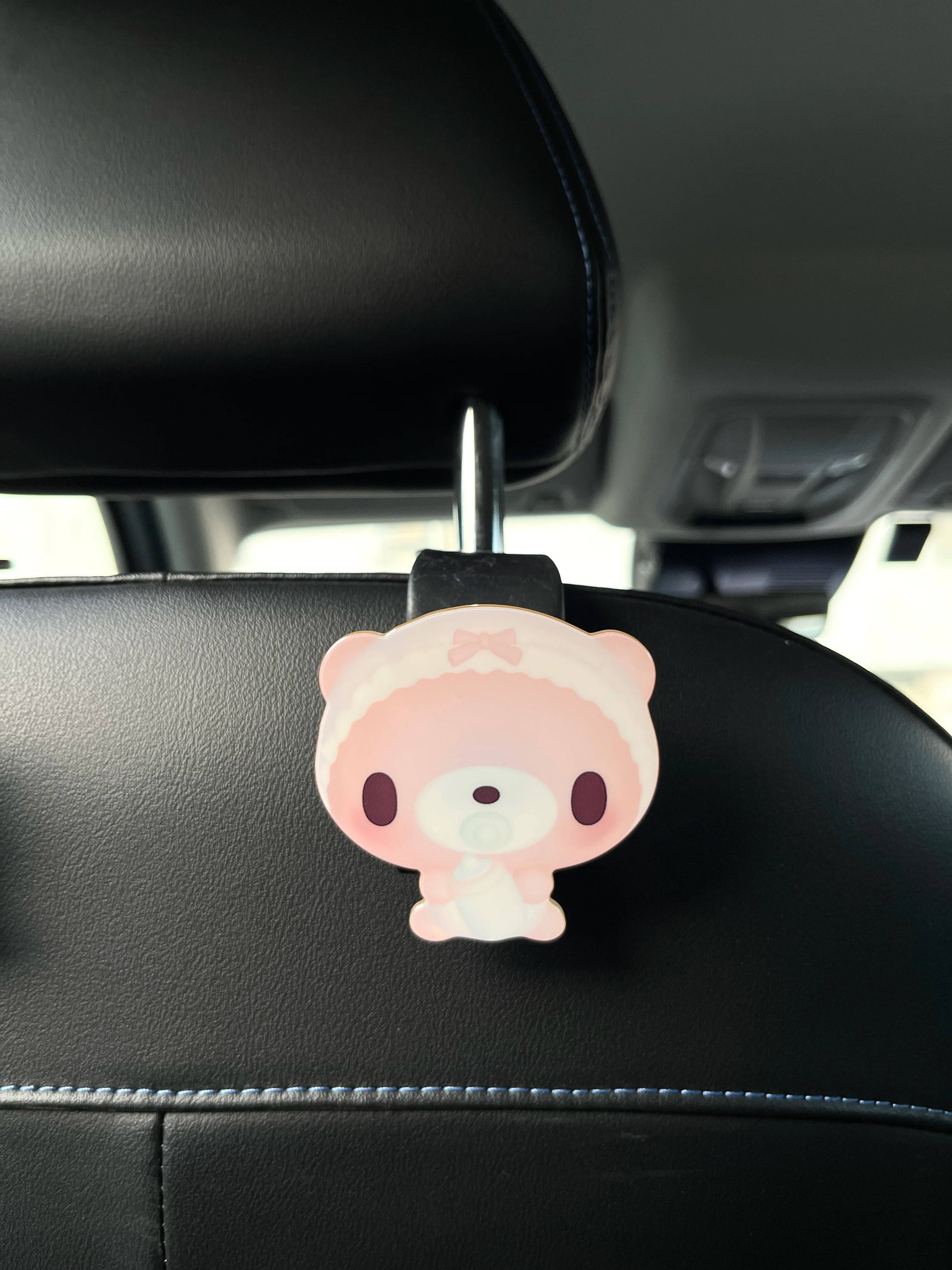 Cute Pink Bear Car Headrest Hooks - Back Seat Storage Organizer for Purse Bag & Trash - Universal Vehicle Accessories