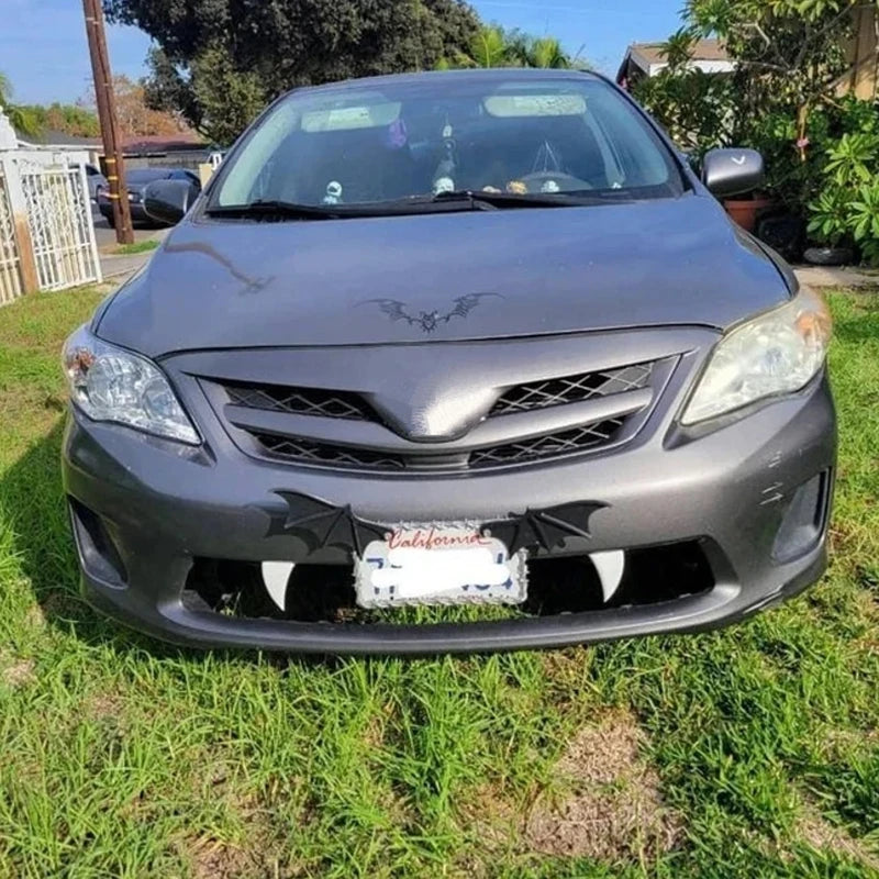 Car Teeth Halloween 2X 3D Vampire Fangs Car Teeth White Devil Horns Bumper Decor Waterproof Halloween Car Fangs For Halloween