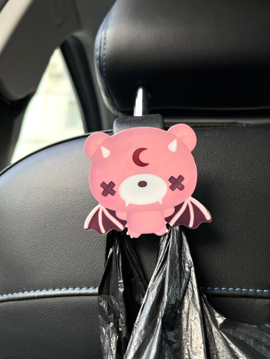 Cute Pink Bear Car Headrest Hooks - Back Seat Storage Organizer for Purse Bag & Trash - Universal Vehicle Accessories