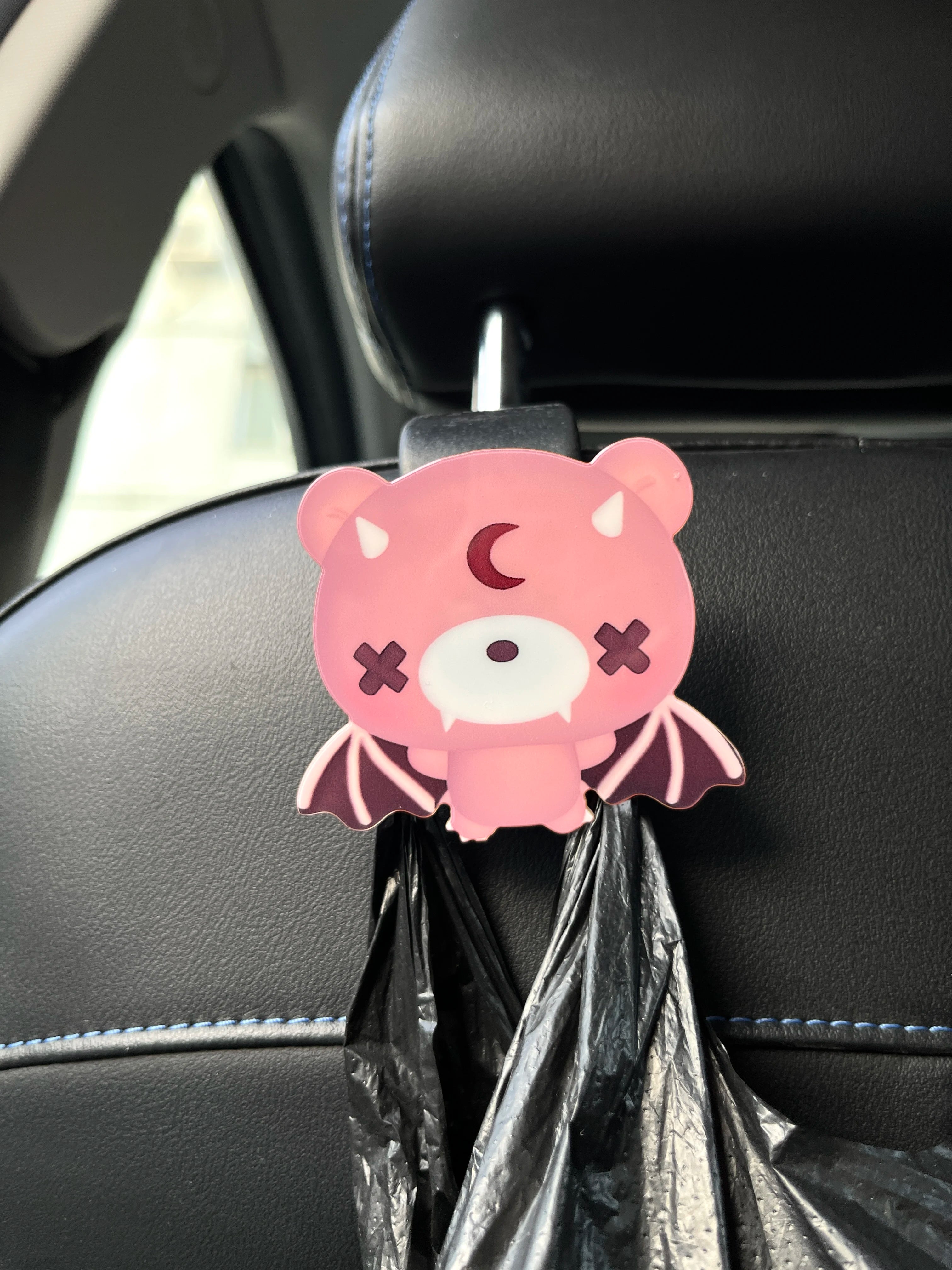 Cute Pink Bear Car Headrest Hooks - Back Seat Storage Organizer for Purse Bag & Trash - Universal Vehicle Accessories