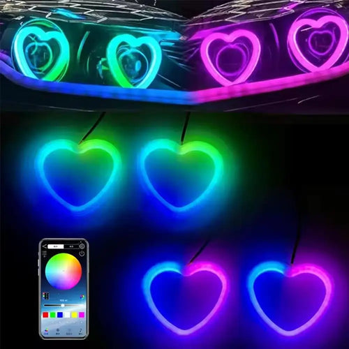 Angel Eyes RGB Heart Halo With Bluetooth Angel Eyes Halo LED DRL Turning Signal Car Accessories