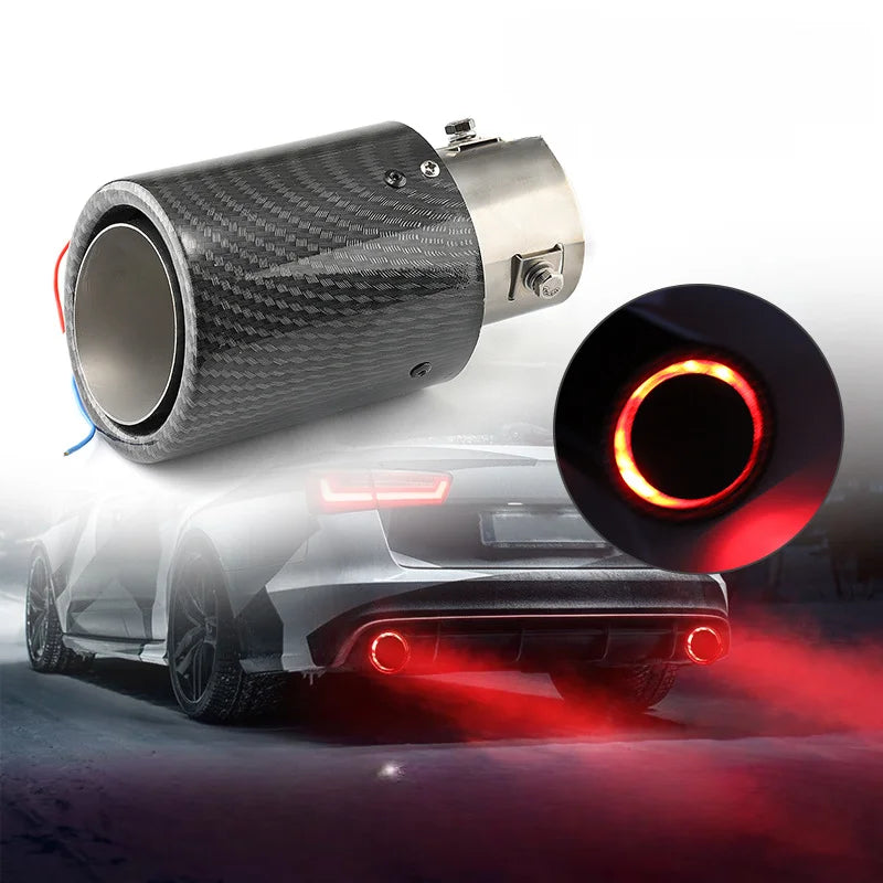 Auto Accessories 63-65mm Carbon Fiber Color Car Exhaust Muffler Pipe Tip with LED Light Muffler Exhaust Car Accessories