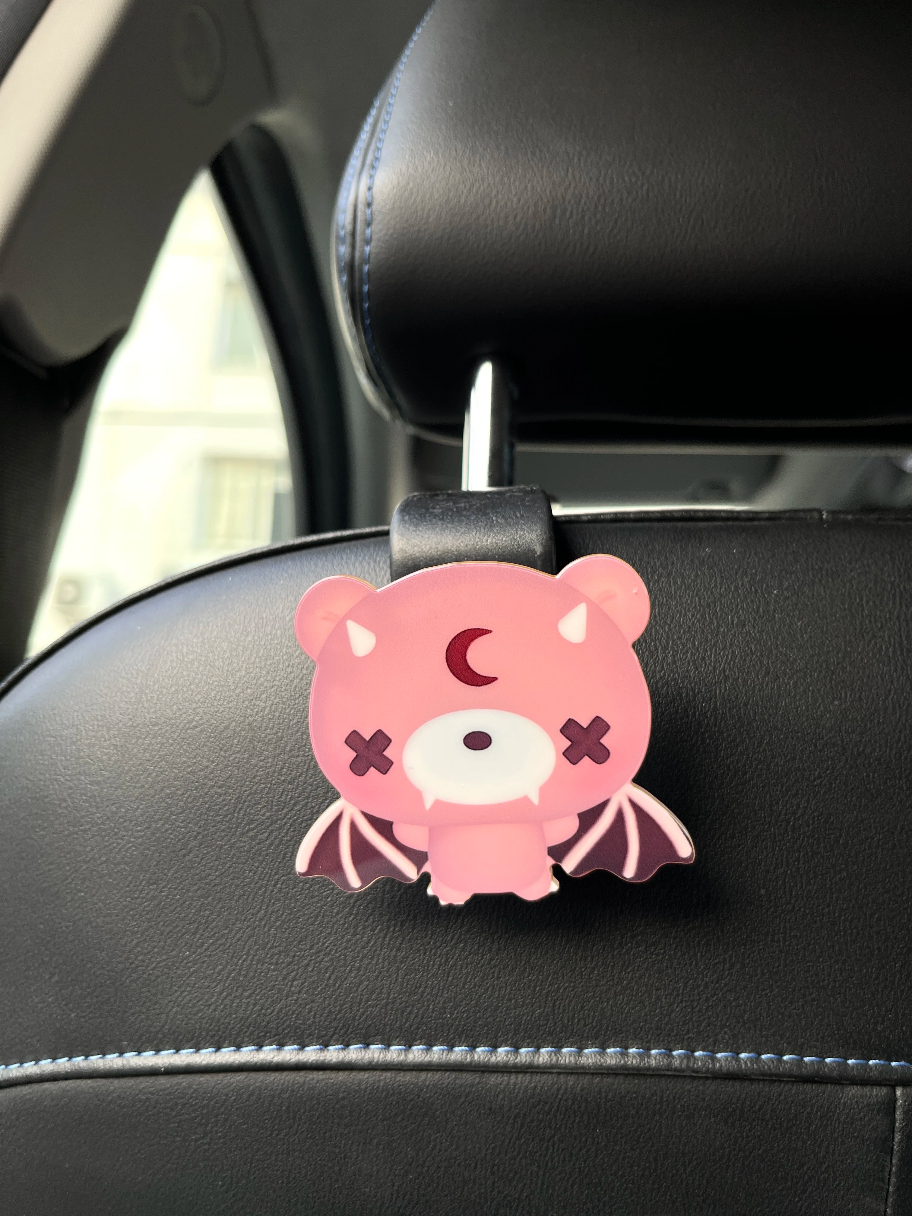 Cute Pink Bear Car Headrest Hooks - Back Seat Storage Organizer for Purse Bag & Trash - Universal Vehicle Accessories