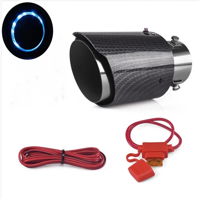 Auto Accessories 63-65mm Carbon Fiber Color Car Exhaust Muffler Pipe Tip with LED Light Muffler Exhaust Car Accessories