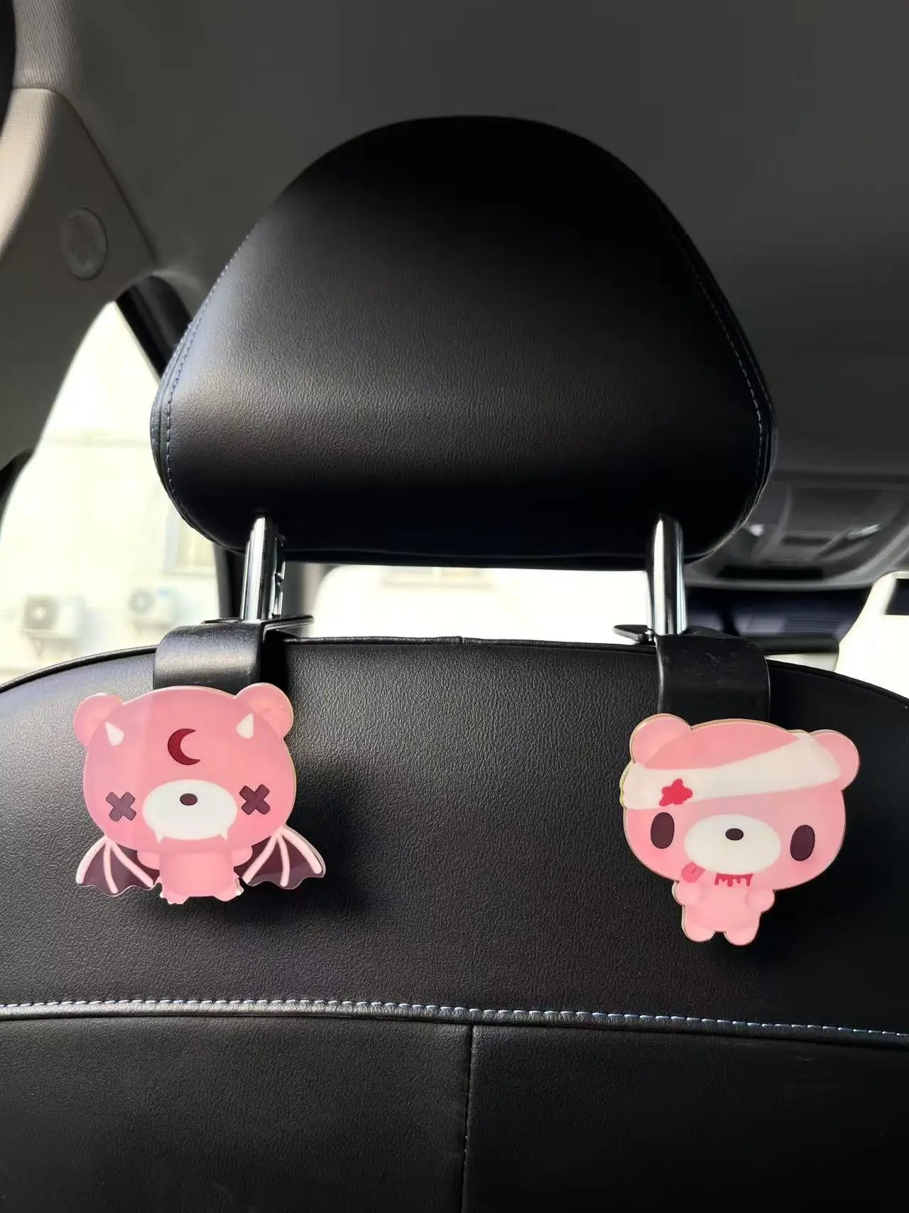 Cute Pink Bear Car Headrest Hooks - Back Seat Storage Organizer for Purse Bag & Trash - Universal Vehicle Accessories
