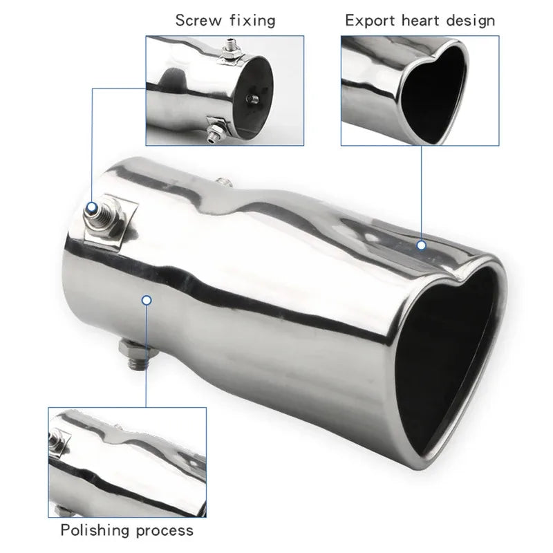 1PCS Universal stainless steel Heart shaped tail throat 63mm/2.5'' tail pipe muffler Car Muffler Tail Throat Modification