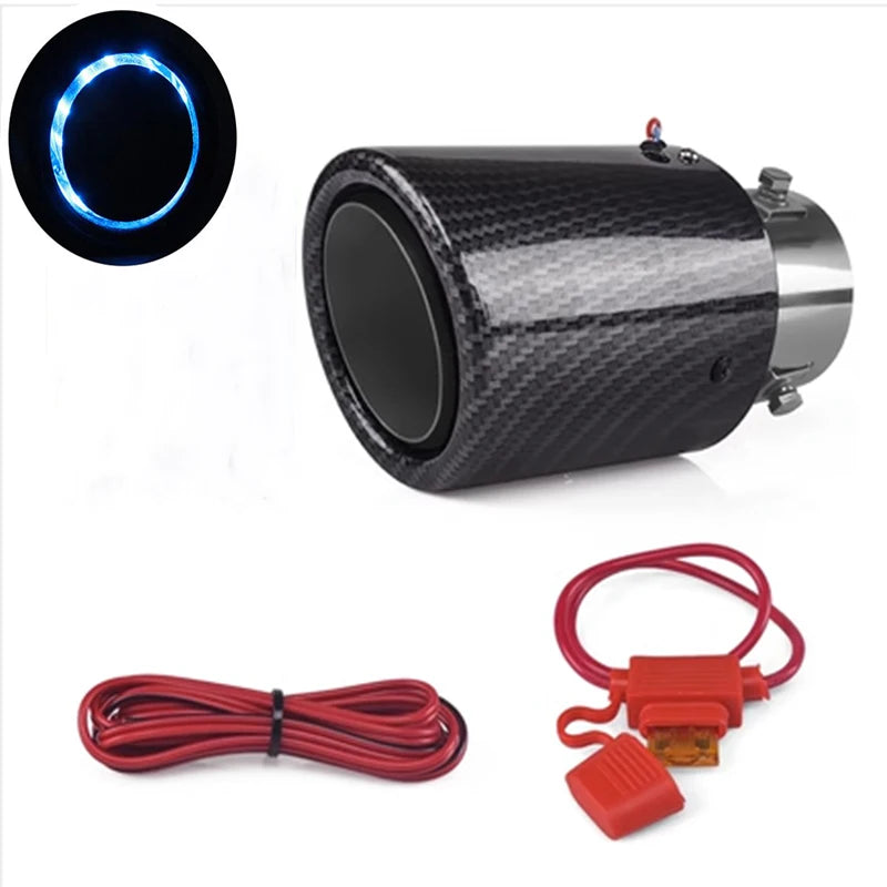 Auto Accessories 63-65mm Carbon Fiber Color Car Exhaust Muffler Pipe Tip with LED Light Muffler Exhaust Car Accessories